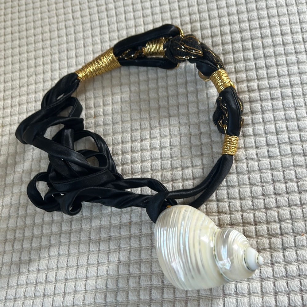 Designer Ribbon Belt with Conch Seashell Clasp